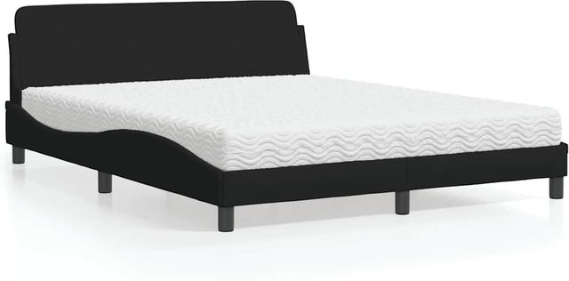 vidaXL Bett mit Matratze in Schwarz aus Stoff und Sperrholz, B/T/H: 160 x 200 x 165 cm - Bild 3
