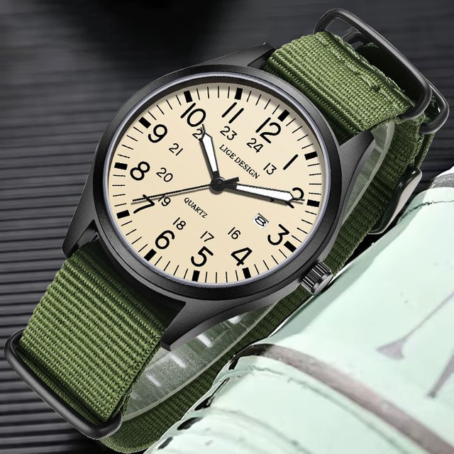 LIGE Armbanduhr Chronograph, Quarz, Grün, Textil, Herren - Bild 1