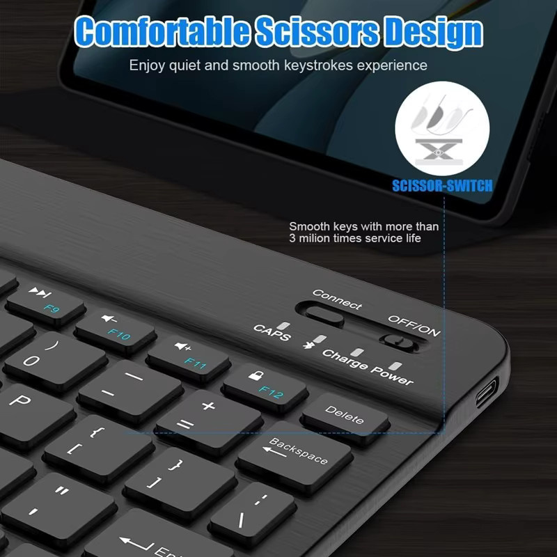 Drahtlose Bluetooth Mini-Tastatur mit 78 Tasten in Schwarz für Android, iOS und Windows - Bild 2