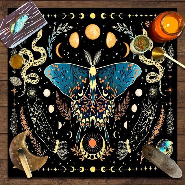 VIKAMA Phantom Butterfly Mystery Tischdecke in Blau mit Schmetterlingsflügeln und Schlangenmuster, wasserdicht und schmutzabweisend - Bild 1
