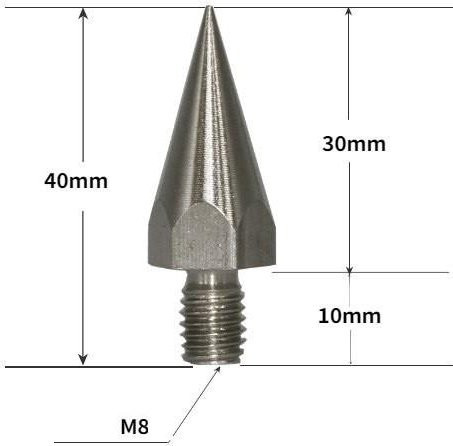 Industy Accessories Ersatz Stangenpunkt aus Edelstahl für Prismen Mini-Stange, Farbe: Silber, M8*40mm - Bild 1