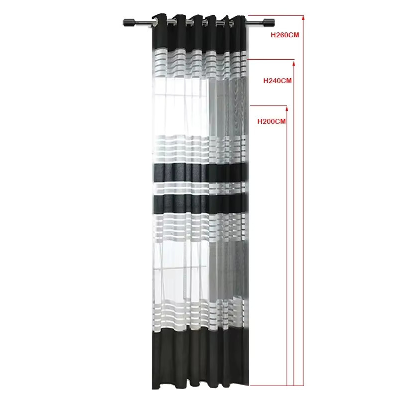 NewWPKIRA Retro-Vorhang mit schwarz-weißen Streifen und Samt-Stickerei, transparenter Tüll-Vorhang in Weiß und Schwarz, B/H: 100 x 200 cm - Bild 6