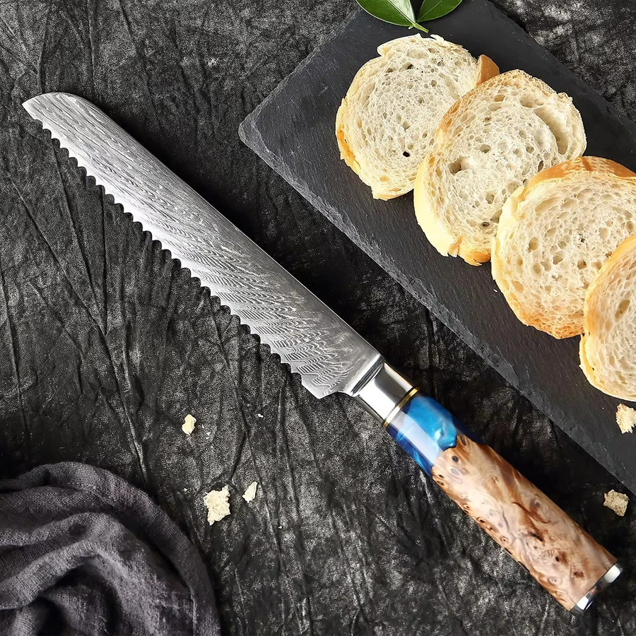 Xituo Brotmesser aus Damaststahl mit blauem Harzgriff, Länge: 20,3 cm - Bild 3