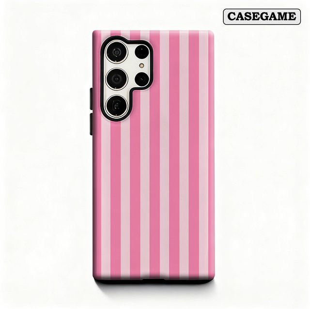 Stoßfeste doppellagige Handyhülle Candy Stripe Blush für Samsung Galaxy S25 Ultra, S24 und S23 Ultra Plus in Pink - Bild 1