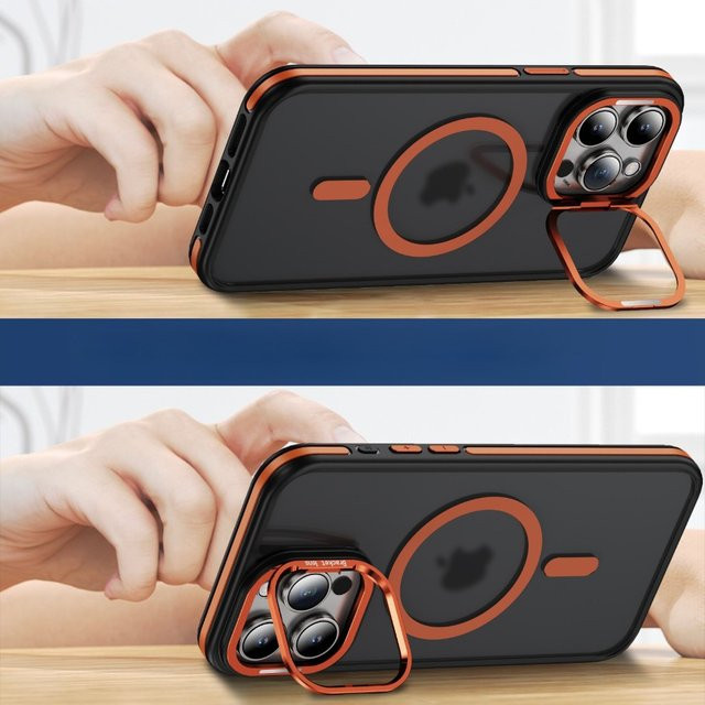 Zweifarbige Phantom-Skin-Hülle für iPhone 17 16 15 14 13 Pro Max mit magnetischem Ringständer in Schwarz, stoßfest und anti-fingerabdruckbehaftet - Bild 1