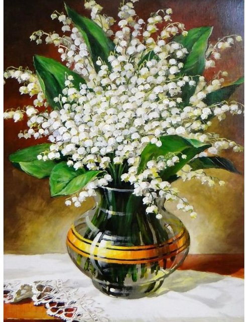FIYO Diamant-Mosaik-Malerei Maiglöckchen Blumen B/H: 50 x 70 cm, Mehrfarbig - Bild 1