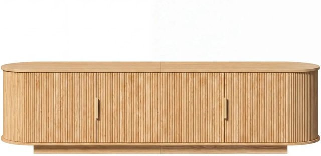 PXloue TV Schrank Lowboard mit 4 Türen und Metallgriffen in Natur Walnut, Breite: 180 cm - Bild 1