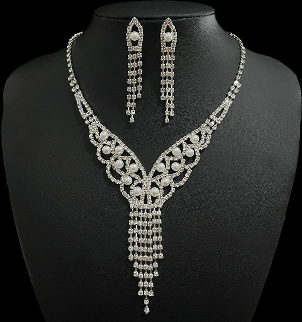 Allbestart Schmuck-Set Halskette, Ohrringe, weiß, Zirkonia, Perle, Damen - Bild 1
