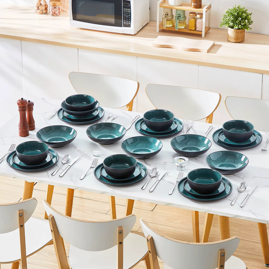 vancasso PLAYB Keramikteller-Set aus Steinzeug, 24-teiliges Dinner-Service in Blau mit Speisetellern, Desserttellern und Müslischalen - Bild 6
