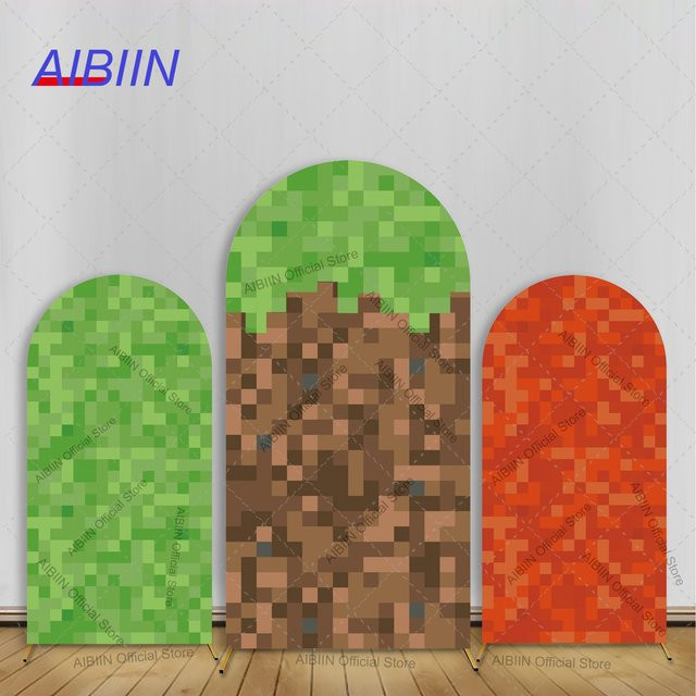 AIBIIN Mosaik Pixel Bogen Hintergrund Abdeckung in Grün Rot Braun für Baby Shower und Geburtstag Partys - Bild 1