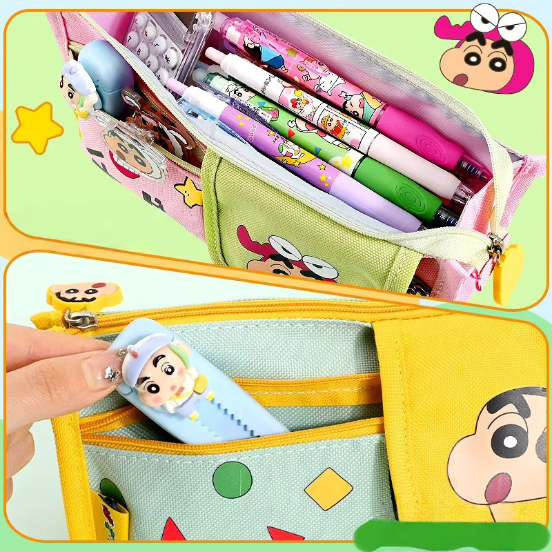 Bandai Crayon Shin-Chan Federmäppchen aus Segeltuch in Grün und Multicolour mit großem Fassungsvermögen und 3D-Reißverschluss - Bild 3