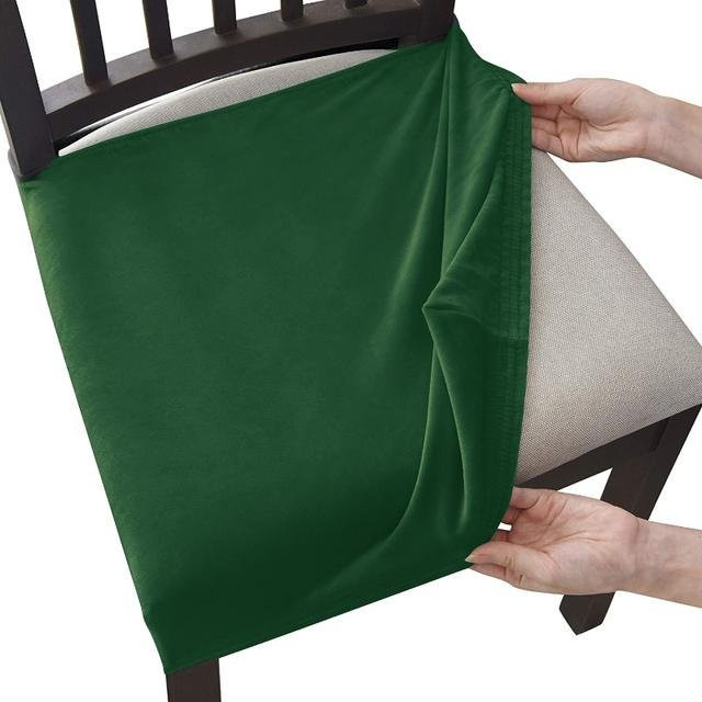 Samt-Stuhlbezug ohne Rückenlehne für Esszimmer und Büro, elastischer Stretch-Sitzbezug in Dunkelgrün - Bild 1