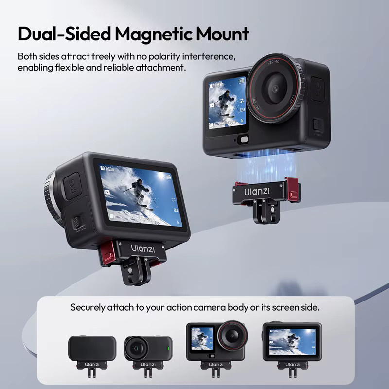 Ulanzi OA24 Magnetische Schnellwechselhalterung aus Aluminiumlegierung in Schwarz mit 1/4-Zoll-Adapter für DJI Action 6 und Nano Sportkameras - Bild 5