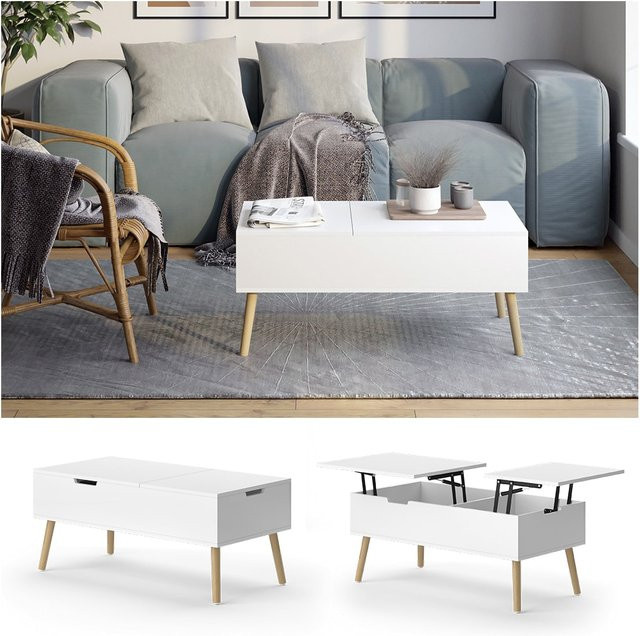 Vicco Couchtisch Riga Weiß mit ausziehbarer Arbeitsplatte für dein Wohnzimmer, B/T: 100 x 50 cm - Bild 1