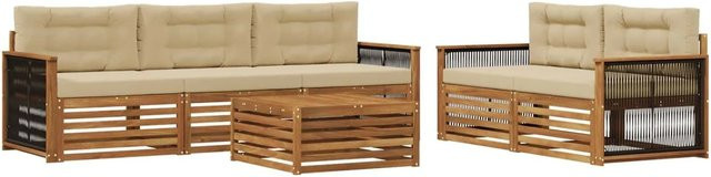 vidaXL Outdoor-Sofagarnitur aus Akazienholz mit Kissen, 6-teiliges Set, Natur und Beige - Bild 1