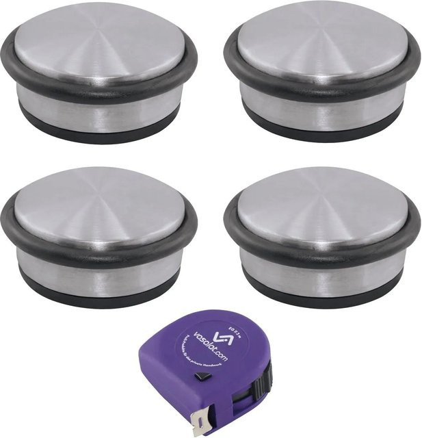 vasalat Set Türstopper schwer Edelstahl geschliffen Silber 4 Stück Durchmesser: 95 mm, Höhe: 45 mm - Bild 1