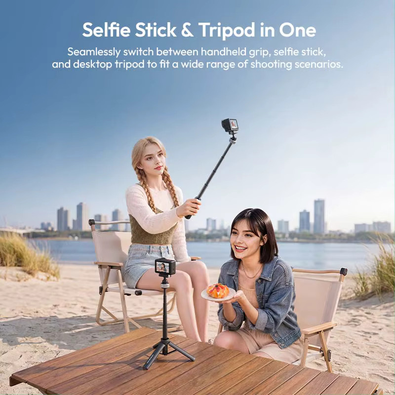 Ulanzi MT95 Tragbares Mini-Stativ und Selfie-Stick in Schwarz für DJI Osmo Action, Insta360 und GoPro geeignet für Vlogs - Bild 2
