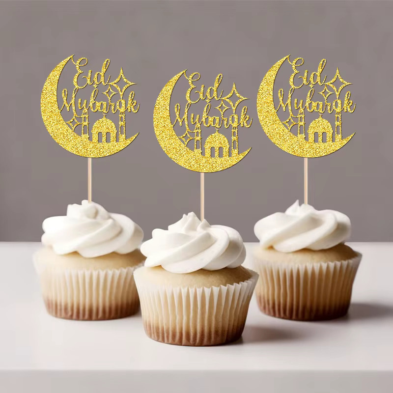 YOMDID 24 Stück Cupcake-Topper in Gold mit islamischen Motiven für Eid und muslimische Feierlichkeiten - Bild 6