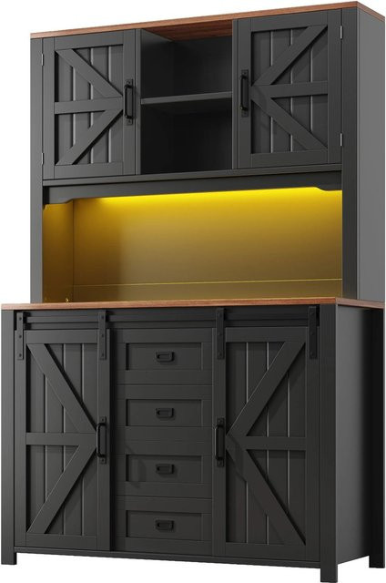 okwish Küchenschrank mit Schiebetüren und LED-Beleuchtung in Schwarz, B/T/H: 115 x 40 x 174,7 cm - Bild 1