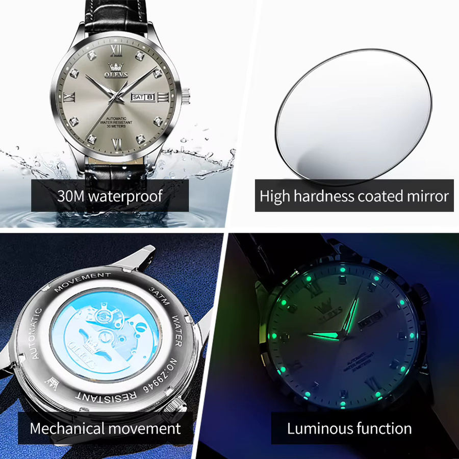 OLEVS Armbanduhr Automatik, Leder, Weiß, Herren - Bild 5