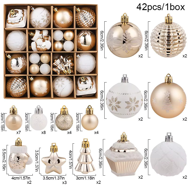 ZQNYCY 42er Set Weihnachtsbaum Anhänger Champagner Gold, Runde Weihnachtsornamente und Party Dekoration, Durchmesser: 6 cm - Bild 2