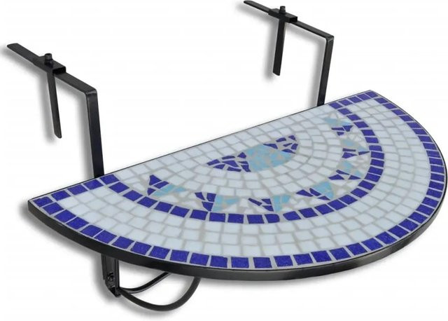 vidaXL Balkonhängetisch mit Keramik-Mosaik in Blau und Weiß - Bild 1
