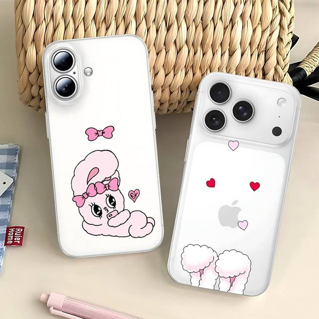 Rosa Esther Bunny Handyhülle für Apple iPhone in Transparent und Pink, stoßfeste weiche Schutzhülle - Bild 1