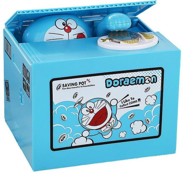 FluxAtelier Kinder-Sparschwein Doraemon in Bunt im skurrilen Cartoon-Stil aus Kunststoff, Höhe: 11,5 cm, Breite: 9,5 cm, Tiefe: 11,5 cm - Bild 1