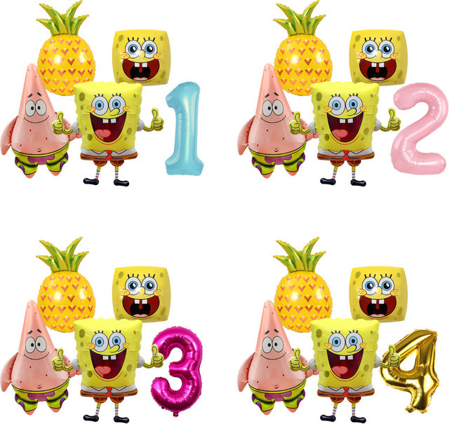 SpongeBob Themen-Folienballons Set mit bunten Cartoon-Charakteren für Kindergeburtstage und Party-Dekorationen von Potdemiel - Bild 1