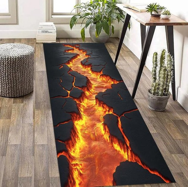 Lodestar Läufer Teppich mit Magma Muster in Schwarz, 3D-Optik, rutschfest und maschinengefertigt, B/T: 40 x 120 cm - Bild 1