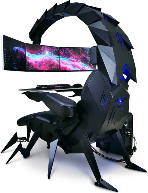 Cluvens Scorpion Chair Ergonomischer Zero Gravity Gaming-Stuhl mit Cockpit für 3 bis 5 Monitore in Schwarz - Bild 1