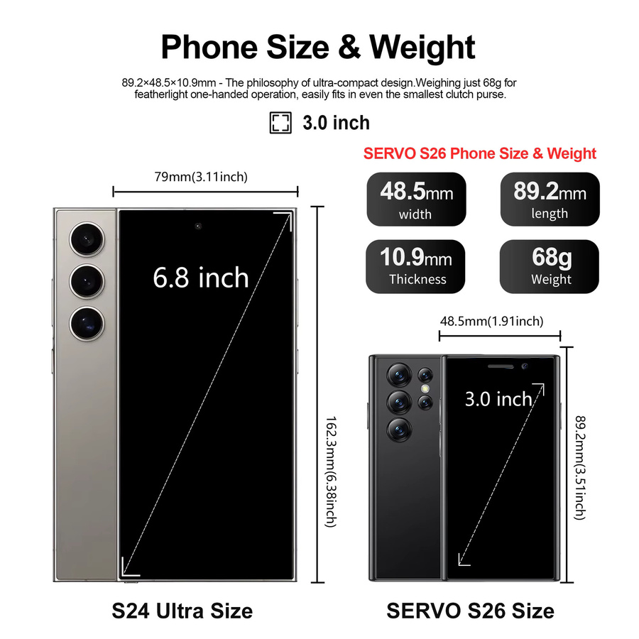SERVO S26 Mini-Smartphone mit Android 9.0, 3G, 2GB RAM, 16GB Speicher, 3,0 Zoll Display, Dual-SIM, WLAN und Gesichtserkennung in Pink oder Black - Bild 2