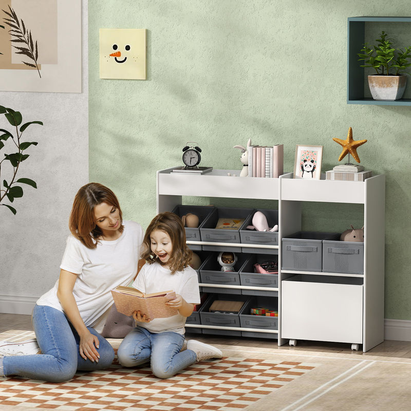 AIYAPLAY Kinderregal Spielzeugregal mit 11 Stoffboxen und Schränkchen in Weiß, B/T/H: 105 x 30 x 80 cm - Bild 2