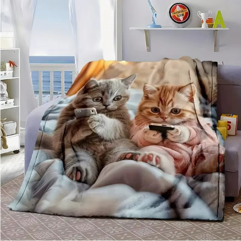 VIKAMA Flanelldecke mit Katzenmuster in Multicolour, weiche Kuscheldecke für Sofa und Wohnzimmer - Bild 2