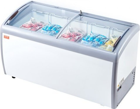 VEVOR Kommerzielle Eiscreme-Vitrine als Tiefkühlschrank mit 460 l Volumen, mobiler Gelato-Tauchschrank mit 2 Glasschiebetüren und 5 Drahtkörben, Weiß - Bild 1