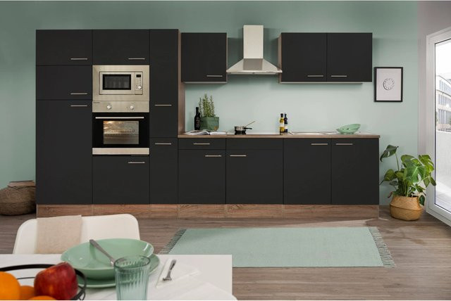 Respekta Küchenzeile KB360EYSMIGKE in Schwarz Seidenglanz und Eiche York Nachbildung, Breite: 360 cm, Höhe: 205 cm, Tiefe: 55,5 cm - Bild 1
