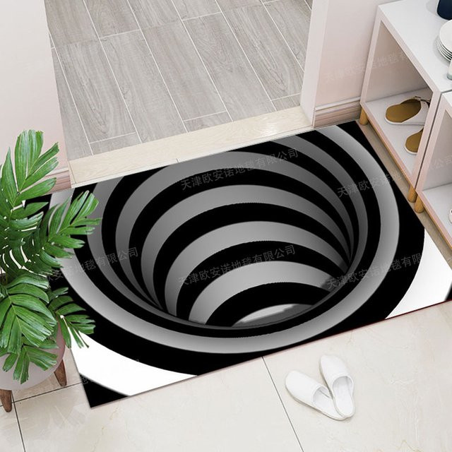 VIKAMA 3D-Teppich mit abstraktem Muster in Schwarz-Weiß, waschbare Bodenmatte für Wohnzimmer und Schlafzimmer - Bild 1