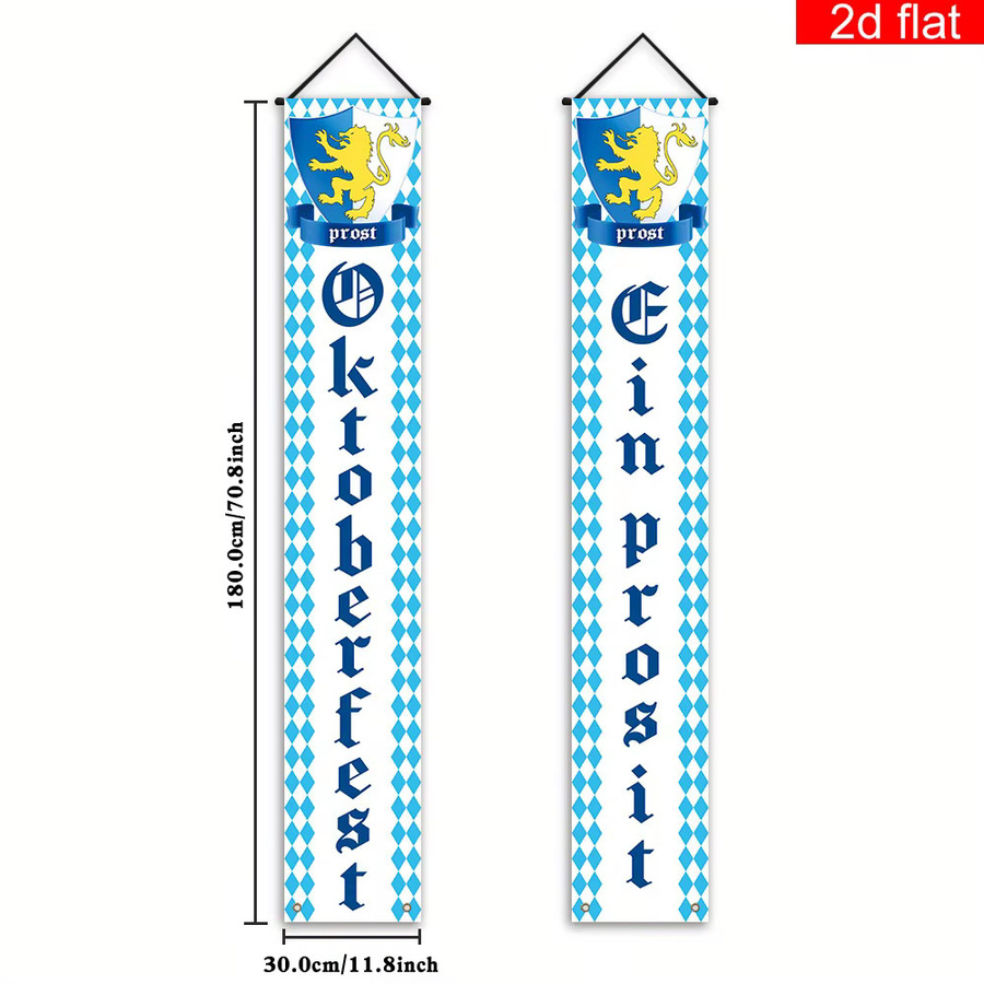 VIKAMA Oktoberfest-Banner in Blau und Weiß mit Karomuster als bayerische Gartendekoration, B/H: 180 x 30 cm - Bild 2
