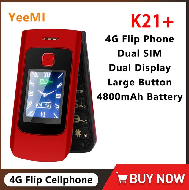 YeeMI K21+ 4G Flip Phone mit 2,6 Zoll Bildschirm, Dual SIM, Dual Screen Funktion und 4800mAh Akku in Rot mit russischer Tastatur für Senioren - Bild 1