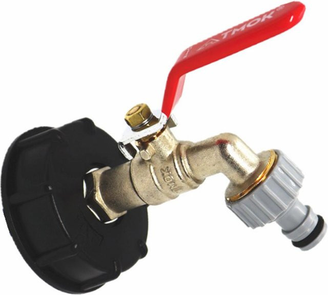 TOMTOP JMS IBC-Wannenadapter aus Messing mit 1/2 Zoll Wasserhahn-Auslassventil für Gartenschläuche, Silber - Bild 1
