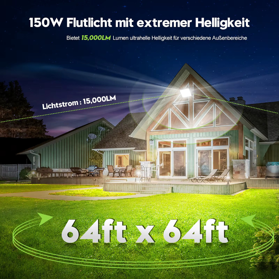 Wasserdichter LED-Flutlicht Strahler in Schwarz, 100 W, IP66 COB Außenleuchte für Garten und Wand - Bild 6
