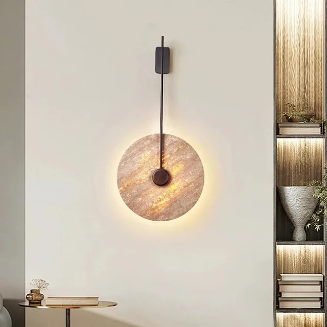 Pumous Wandleuchte aus gelbem Travertin im Wabi-Sabi-Stil für Wohnzimmer und Schlafzimmer - Bild 1