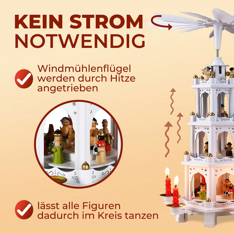 Spielwerk® Kerstpiramide XL in Weiß mit Engel-Motiv aus Holz und Metall für Weihnachten und Advent, H: 60 cm, B: 20 cm, T: 20 cm - Bild 3