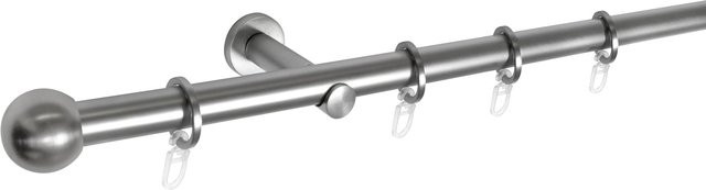 Ondeco Gardinenstange 1-läufig zur Wandmontage in Edelstahl-Optik mit Ringen und Faltenlegehaken, Breite: 160 cm - Bild 1