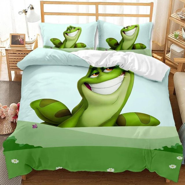 Bettwäsche Set mit Cartoon Frosch Design in Bunt, Polyester Mikrofaser, 2-teilig mit Bettbezug und Kissenbezug - Bild 1