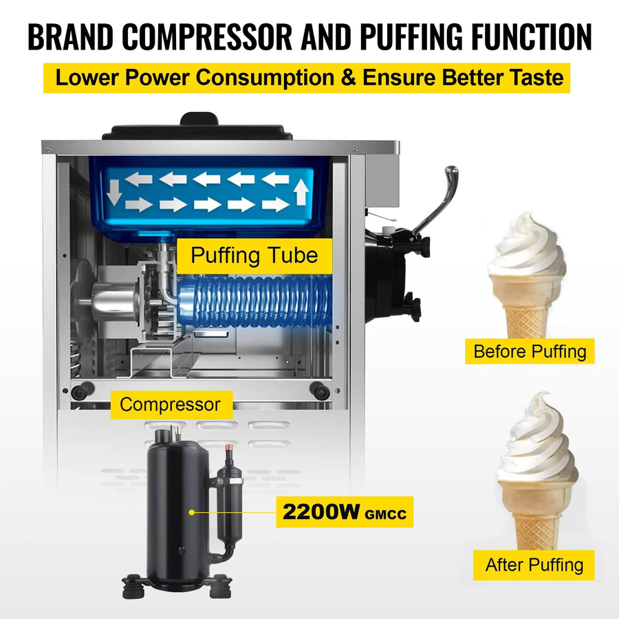 SIHAO Gewerbliche Tisch-Eiscrememaschine mit Einzelkopf in Silber aus Edelstahl mit Warmhaltefunktion und Materialmangelwarnung - Bild 3