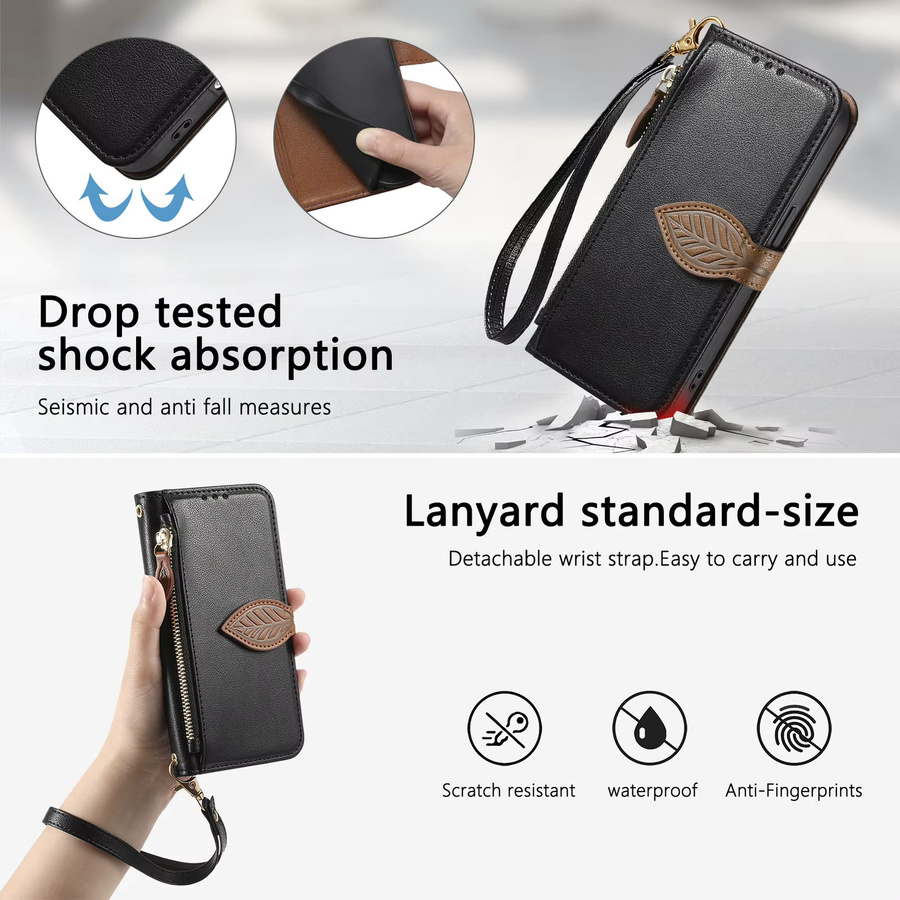 Business PU Leder Handyhülle als Flip Book Card Zipper Wallet Cover für Samsung Galaxy S25 Plus, S24, S23 Ultra, S22 5G und S25+ in Schwarz - Bild 3