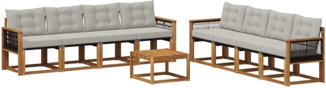 vidaXL Outdoor-Sofagarnitur aus massivem Akazienholz mit Textilene und 9 Kissen in Beige und Grau - Bild 1