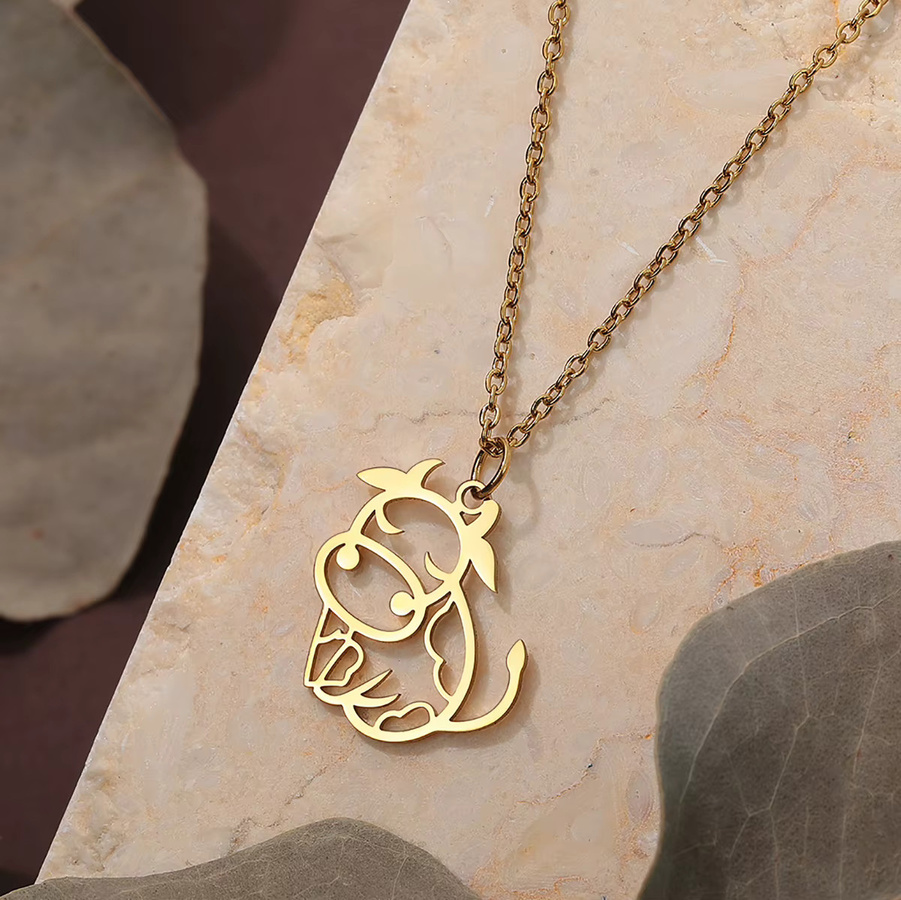 Kinitial Halskette mit Kuh Anhänger, Edelstahl, Gold, Damen - Bild 2