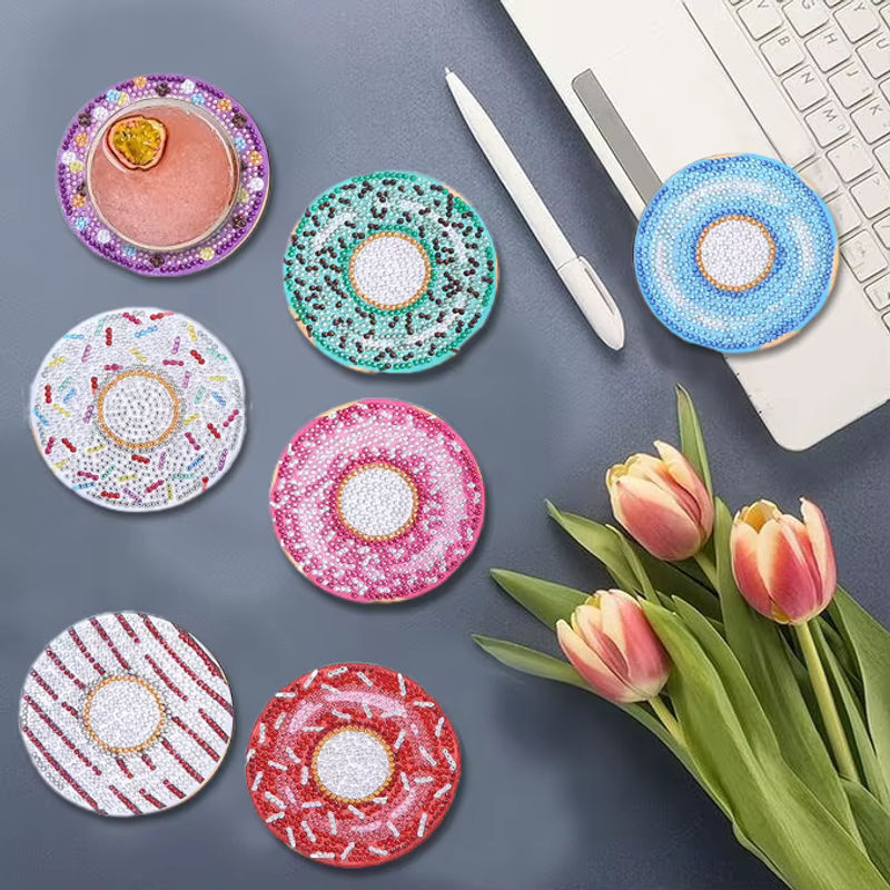 10-teiliges DIY-Diamant-Malerei-Kunstset mit Donut-Muster und Untersetzern in Mehrfarbig, Kristall-Strass-Mosaik aus Kunststoff - Bild 3